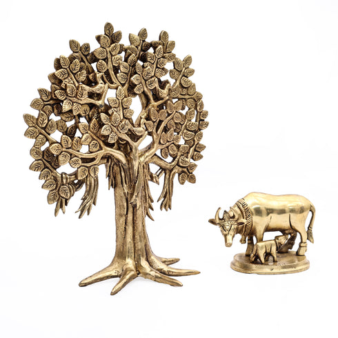 Handcrafted Brass Kamdhenu-Kalpavriksha Set