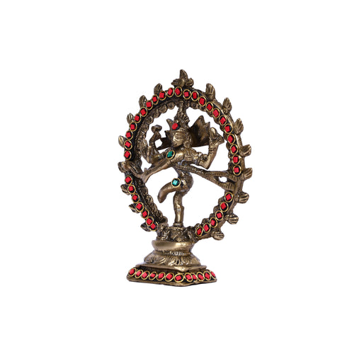 Handcrafted Brass Natraja Idol with Red and Green Stone