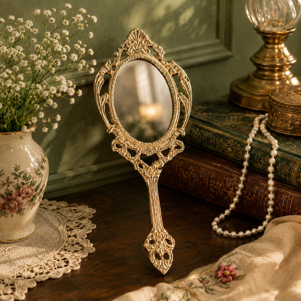 Handcrafted Brass Ornate Hand Mirror