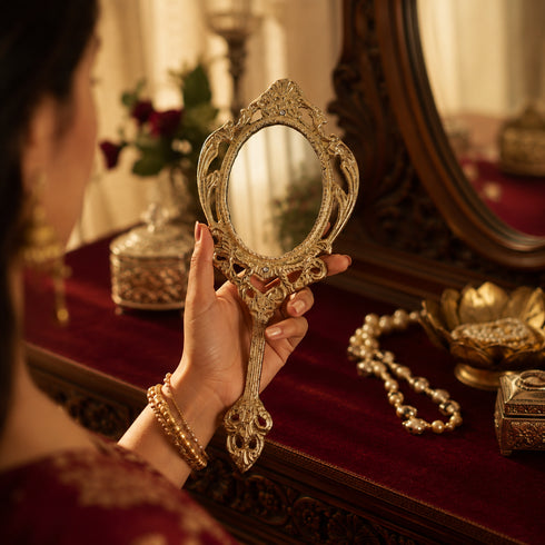 Handcrafted Brass Ornate Hand Mirror