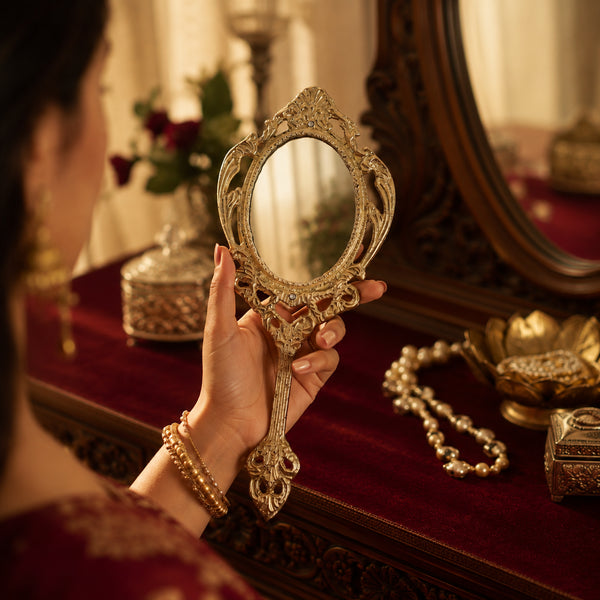 Handcrafted Brass Ornate Hand Mirror