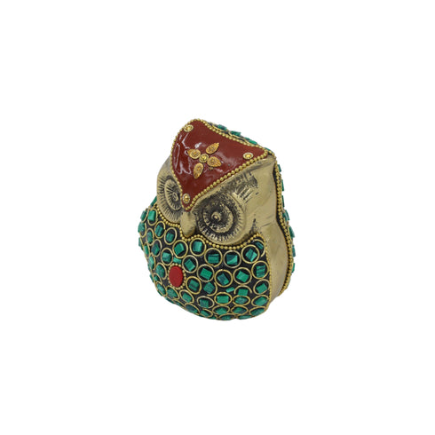 Handcrafted Brass Owl Statue with Hand Enamel Work–