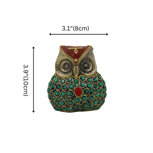 Handcrafted Brass Owl Statue with Hand Enamel Work–