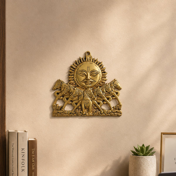 Handcrafted Brass Surya with Seven Horse Wall Hanging