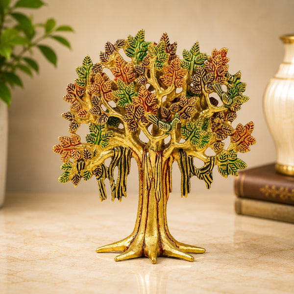 Handcrafted Brass Kalpavriksha Tree with Multi-Coloured Leaves
