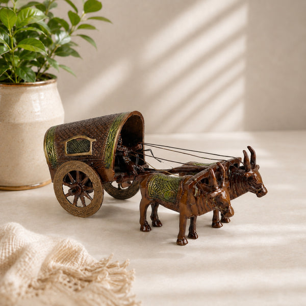 Handcrafted Brass Bullock Cart Showpiece