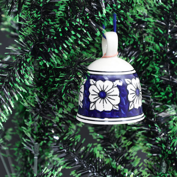 Handcrafted Ceramic Hanging Christmas Bell - Blue