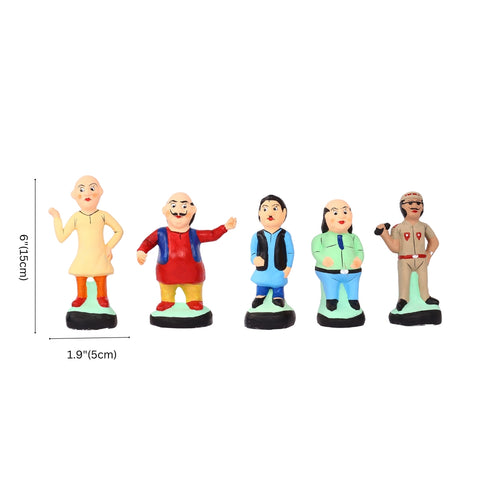 Handcrafted Childhood Cartoon Characters Terracotta Toys - Set of 5