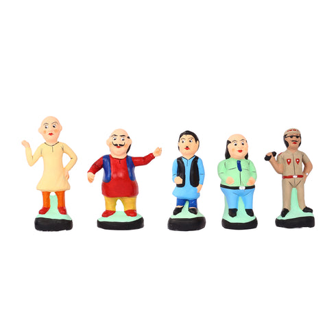 Handcrafted Childhood Cartoon Characters Terracotta Toys - Set of 5