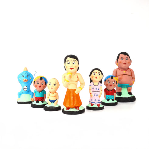 Handcrafted Childhood Cartoon Characters Terracotta Toys - Set of 7