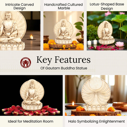 Handcrafted Cultured Marble Gautam Buddha Statue