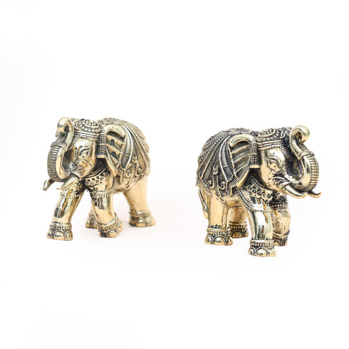 Handcrafted Decorative Brass Elephant (Set of Two)