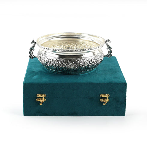 Handcrafted Decorative German Silver Peacock Urli Bowl