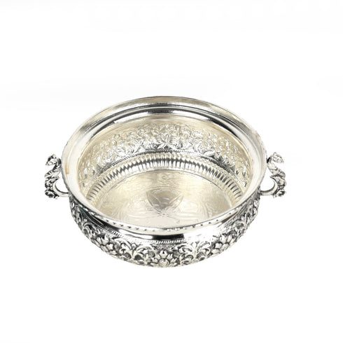 Handcrafted Decorative German Silver Peacock Urli Bowl