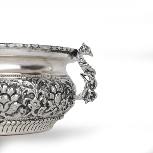 Handcrafted Decorative German Silver Peacock Urli Bowl