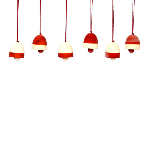 Handcrafted Eco-friendly Red Wooden Bell Hangings for Christmas Decor