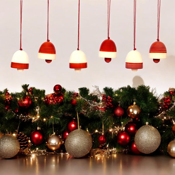 Handcrafted Eco-friendly Red Wooden Bell Hangings for Christmas Decor