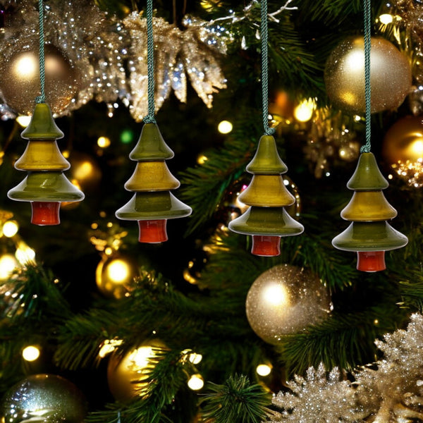 Handcrafted Eco-friendly Wooden Tree Hangings for Christmas Decor - Set of 4