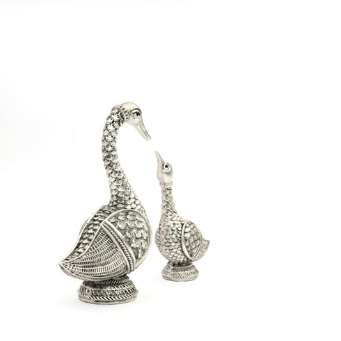 Handcrafted Elegant Silver Coated Swan Pair