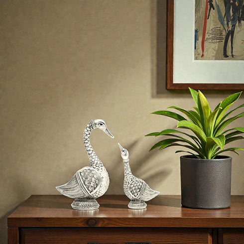 Handcrafted Elegant Silver Coated Swan Pair