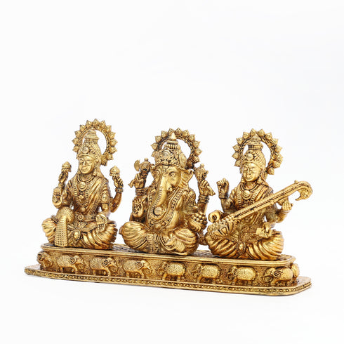 Handcrafted Fine Brass Saraswati, Ganesha and Lakshmi Idols