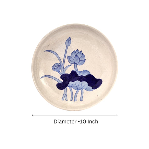 Handcrafted Floral Pattern Blue Pottery Decorative Plate