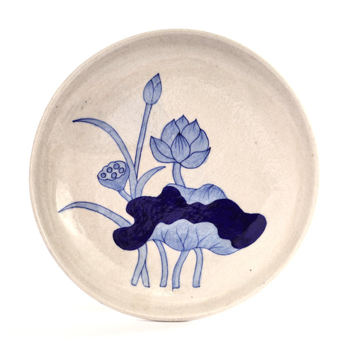 Handcrafted Floral Pattern Blue Pottery Decorative Plate