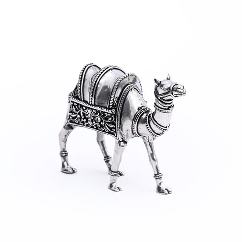 Handcrafted German Silver Camel Figurine with Green Velvet Box