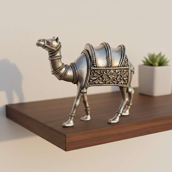 Handcrafted German Silver Camel Figurine with Green Velvet Box