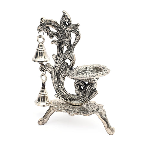 Handcrafted German Silver Double Bell Deepak – Spiritual Décor Item