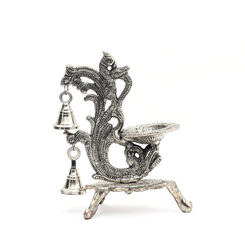 Handcrafted German Silver Double Bell Deepak – Spiritual Décor Item