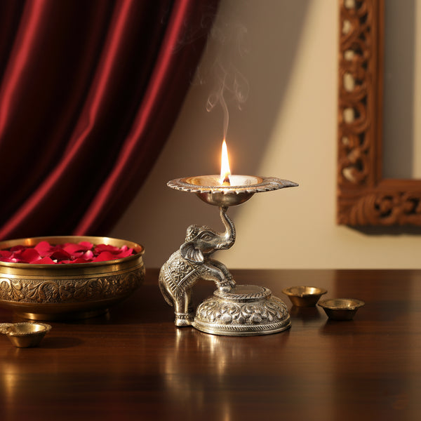 Handcrafted German Silver Elephant Diya