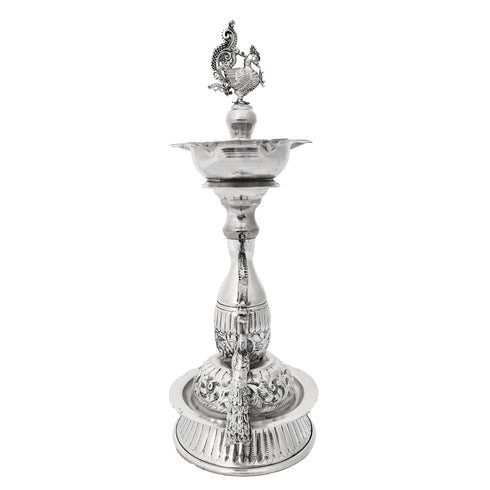 Handcrafted German Silver Peacock Diya Indian Oil Lamp Decor