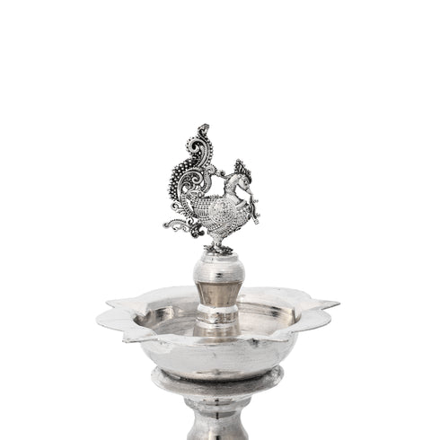 Handcrafted German Silver Peacock Diya Indian Oil Lamp Decor