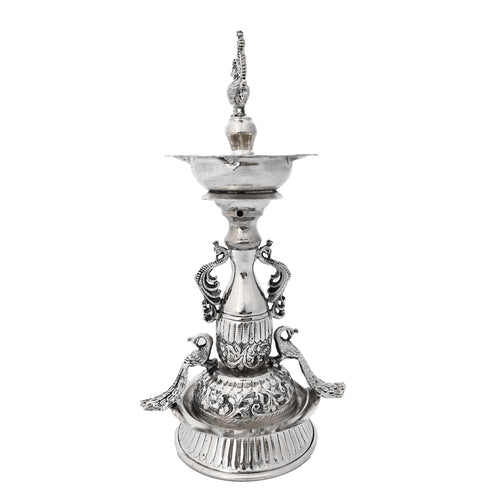 Handcrafted German Silver Peacock Diya Indian Oil Lamp Decor