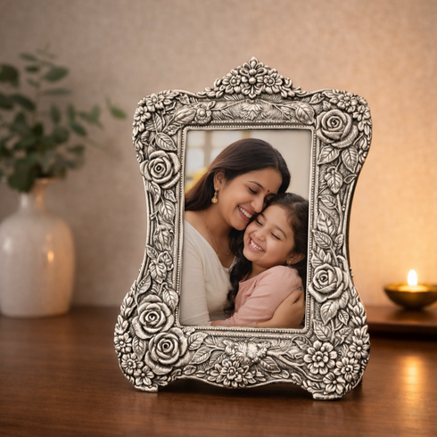 Handcrafted German Silver Rose Photo Frame