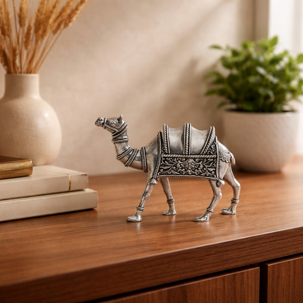 Handcrafted German Silver Camel Figurine with Green Velvet Box
