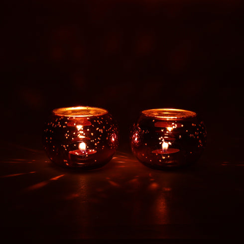 Handcrafted Glass T-light Holder—Purple—Set of 2