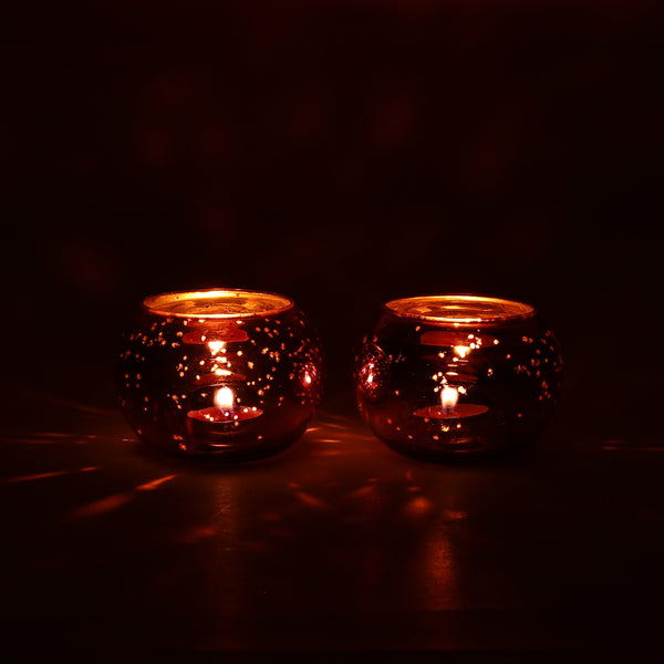 Handcrafted Glass T-light Holder—Purple—Set of 2