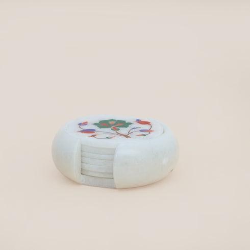 Handcrafted Green Marble Inlay Coasters (Set of 6) – Pacchikari Stone Inlay Technique