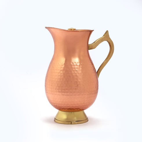Handcrafted Hammered Copper Jug Pitcher with Lid – Traditional Ayurvedic Design