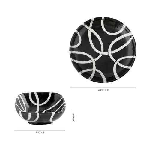 Handcrafted Jaipur Blue Pottery Plate & Bowl Set - Black & White Geometric Serveware for Dining & Gifting