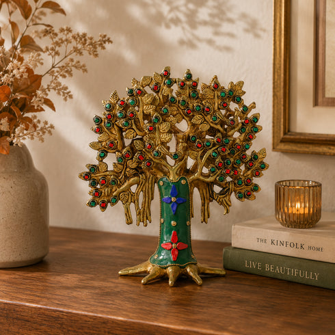 Handcrafted Kalpavriksha Tree with Multi-Coloured Stones Detailing