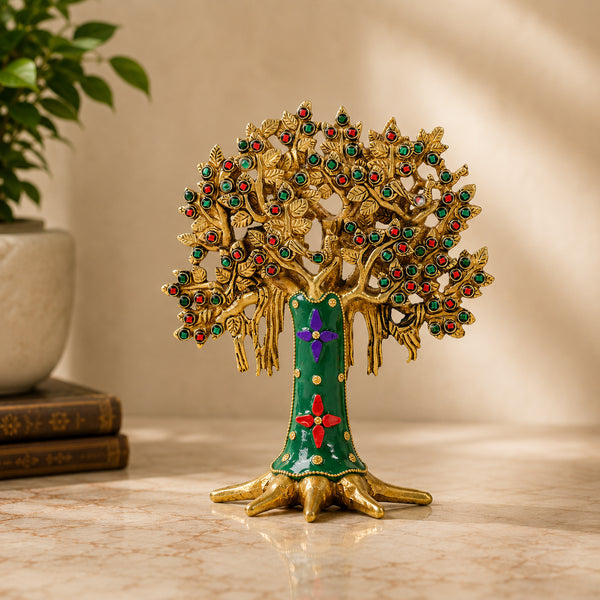 Handcrafted Kalpavriksha Tree with Multi-Coloured Stones Detailing