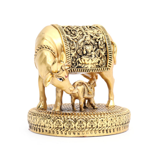 Handcrafted Kamdhenu Cow and Calf with Maha Lakshmi on Saddle