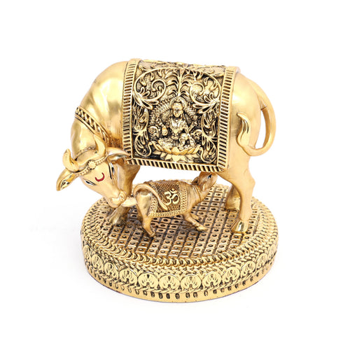 Handcrafted Kamdhenu Cow and Calf with Maha Lakshmi on Saddle