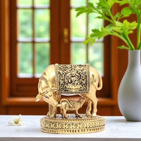 Handcrafted Kamdhenu Cow and Calf with Maha Lakshmi on Saddle
