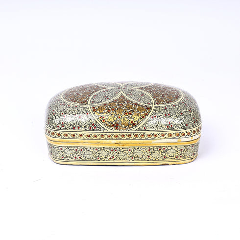 Handcrafted Kashmiri Paper Mache Multi-Utility Box— Light Green and Golden