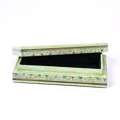 Handcrafted Kashmiri Paper Mache Multi-Utility Rectangular Box— Light Green