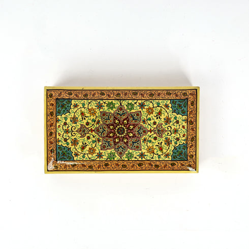 Handcrafted Kashmiri Paper Mache Multi-Utility Rectangular Box— Yellow